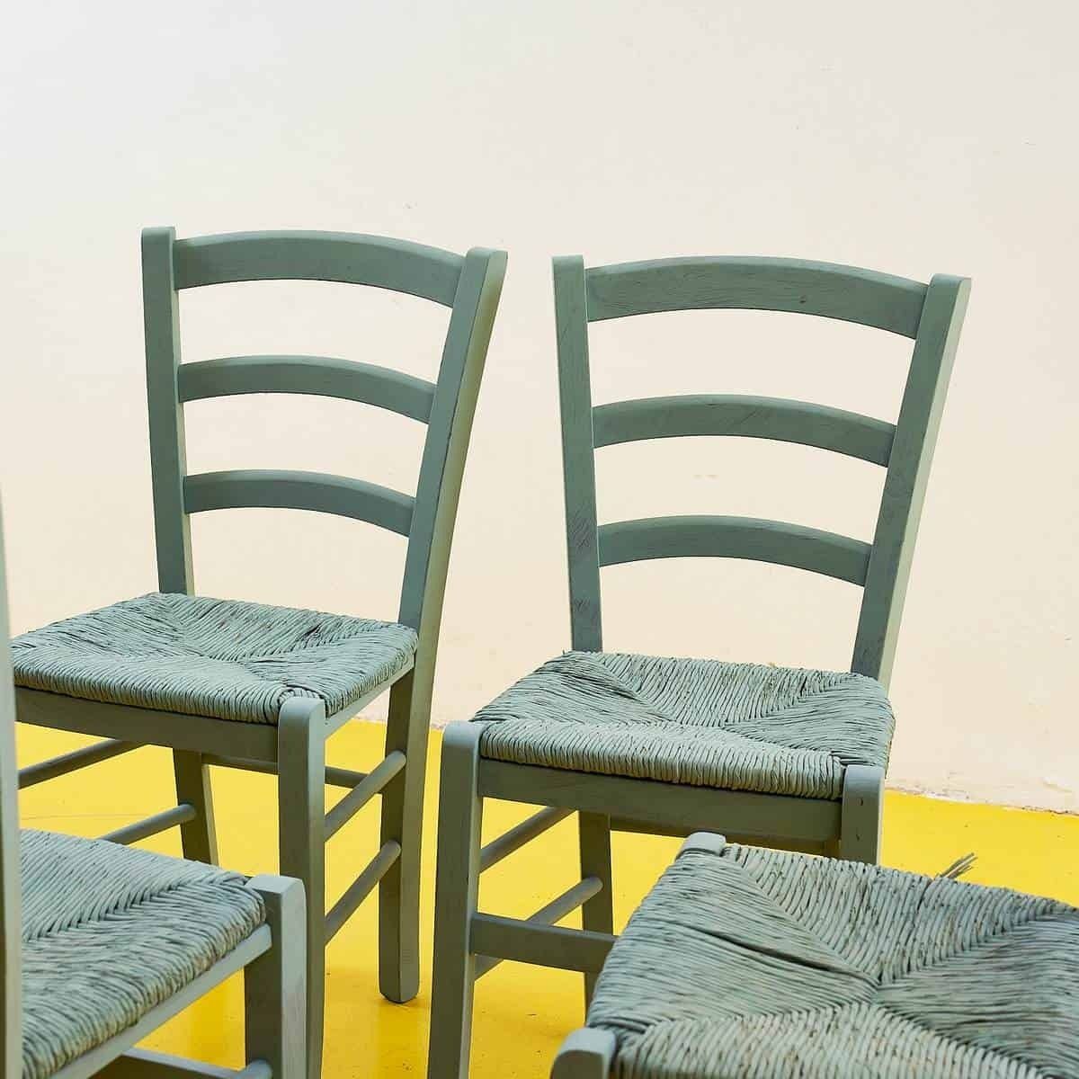 Rustic Wooden Chairs With Straw Seat, Dove Grey, 4 Pieces photo vintage