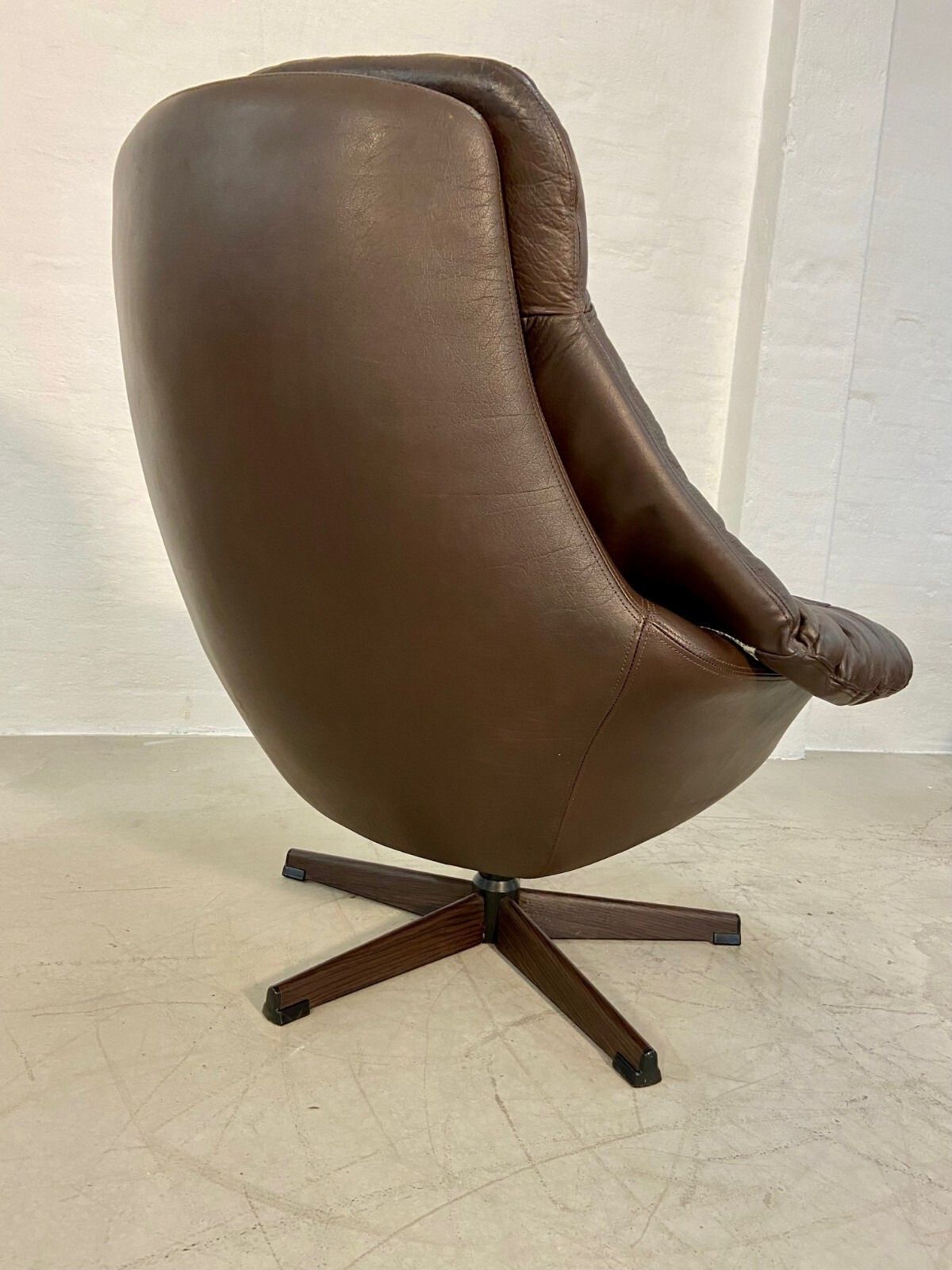 Vintage Danish Mid Century Leather Swivel Egg Chair  By Bramin 1960,S photo vintage