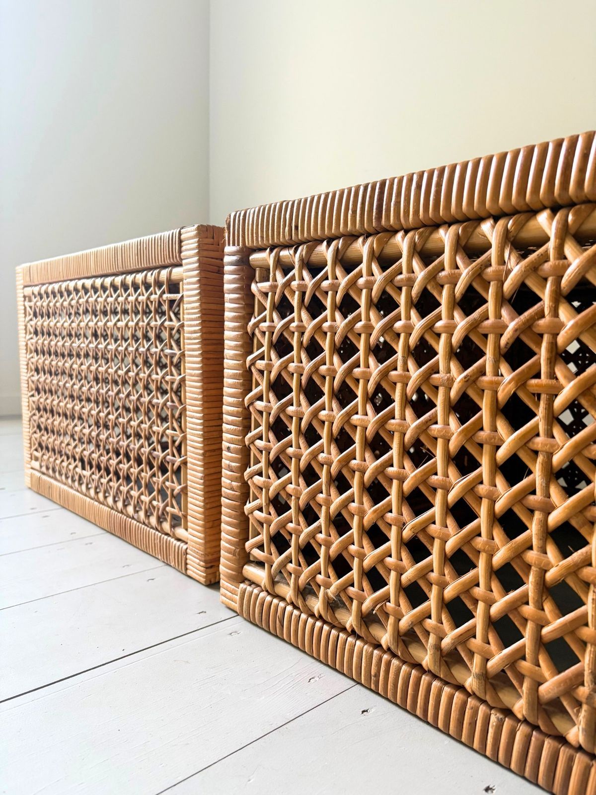 photo furniture Rattan And Glass Cube Coffee Table Mid Century C.1960