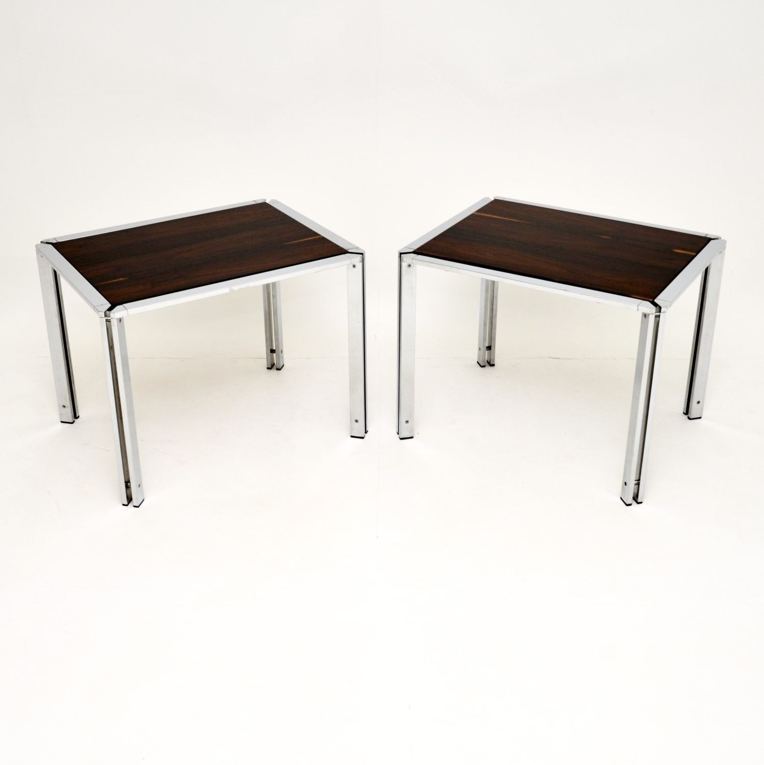 Pair Of Vintage Italian Rosewood And Chrome Side Tables