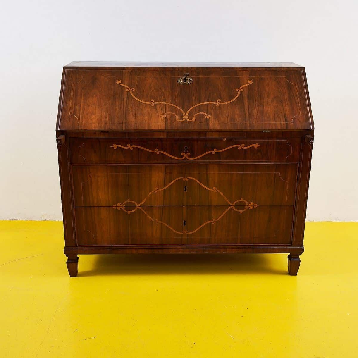 Antique Folding Chest Of Drawers With Inlaid Decorations