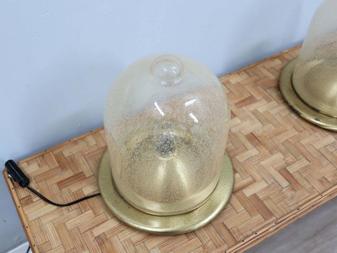 Pair Of La Murrina 1970s Dome Lamps Pulegoso Glass & Gilded Brass photo vinterior