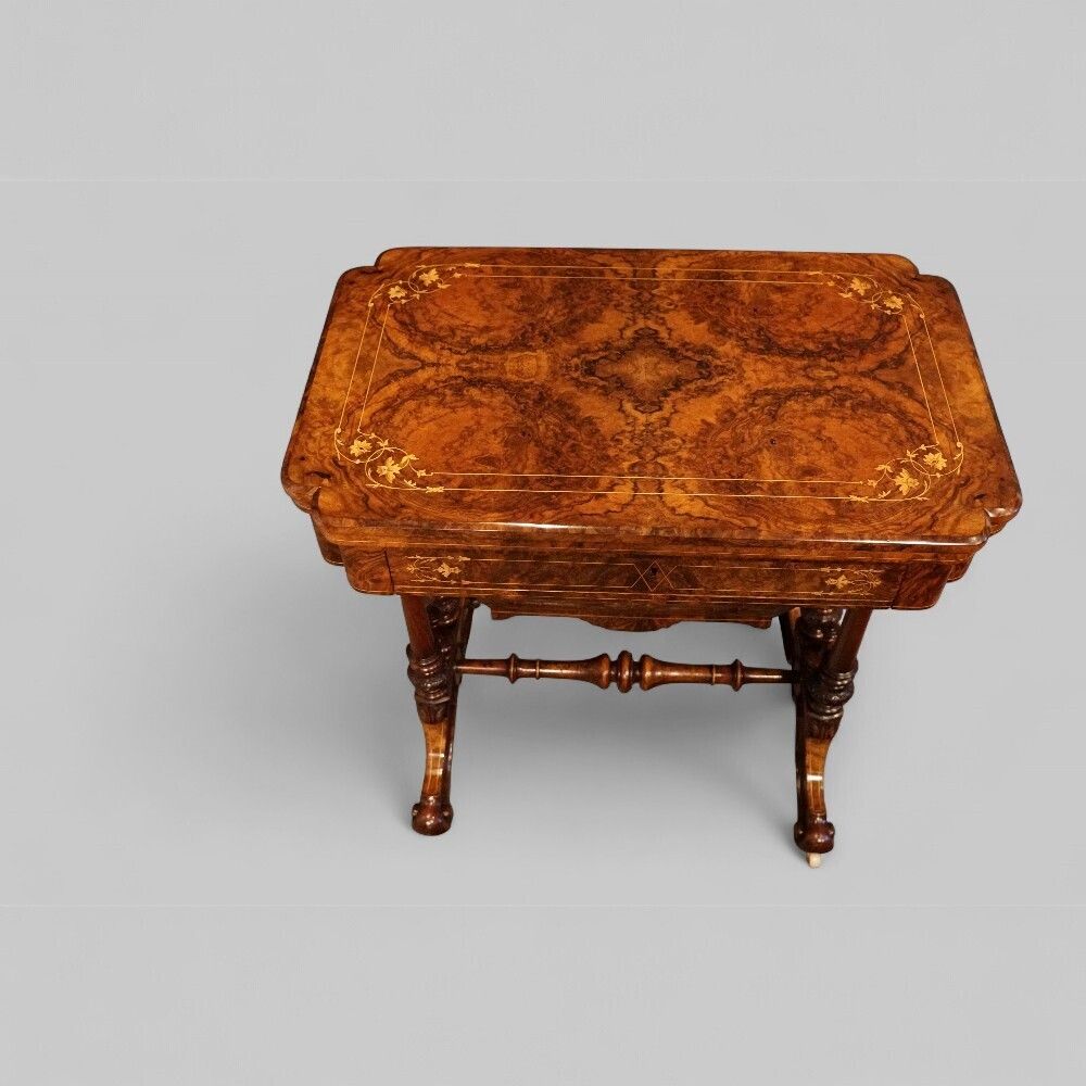 Furniture Victorian Inlaid Burr Walnut Combined Games And Worktable photo