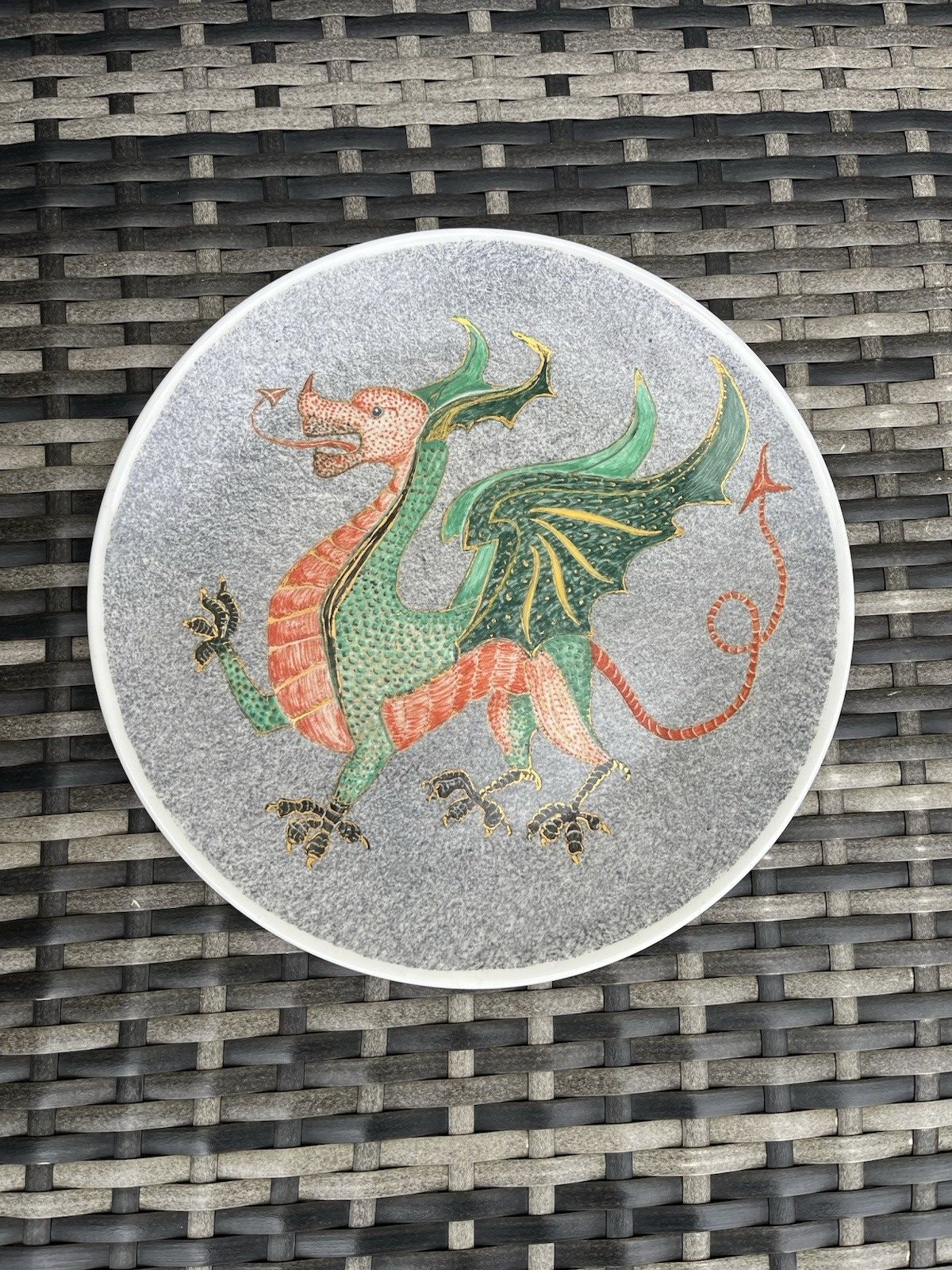 Large Vintage 50's Royal Doulton Welsh Dragon Cabinet Wall Charger Display Plate photo vinterior