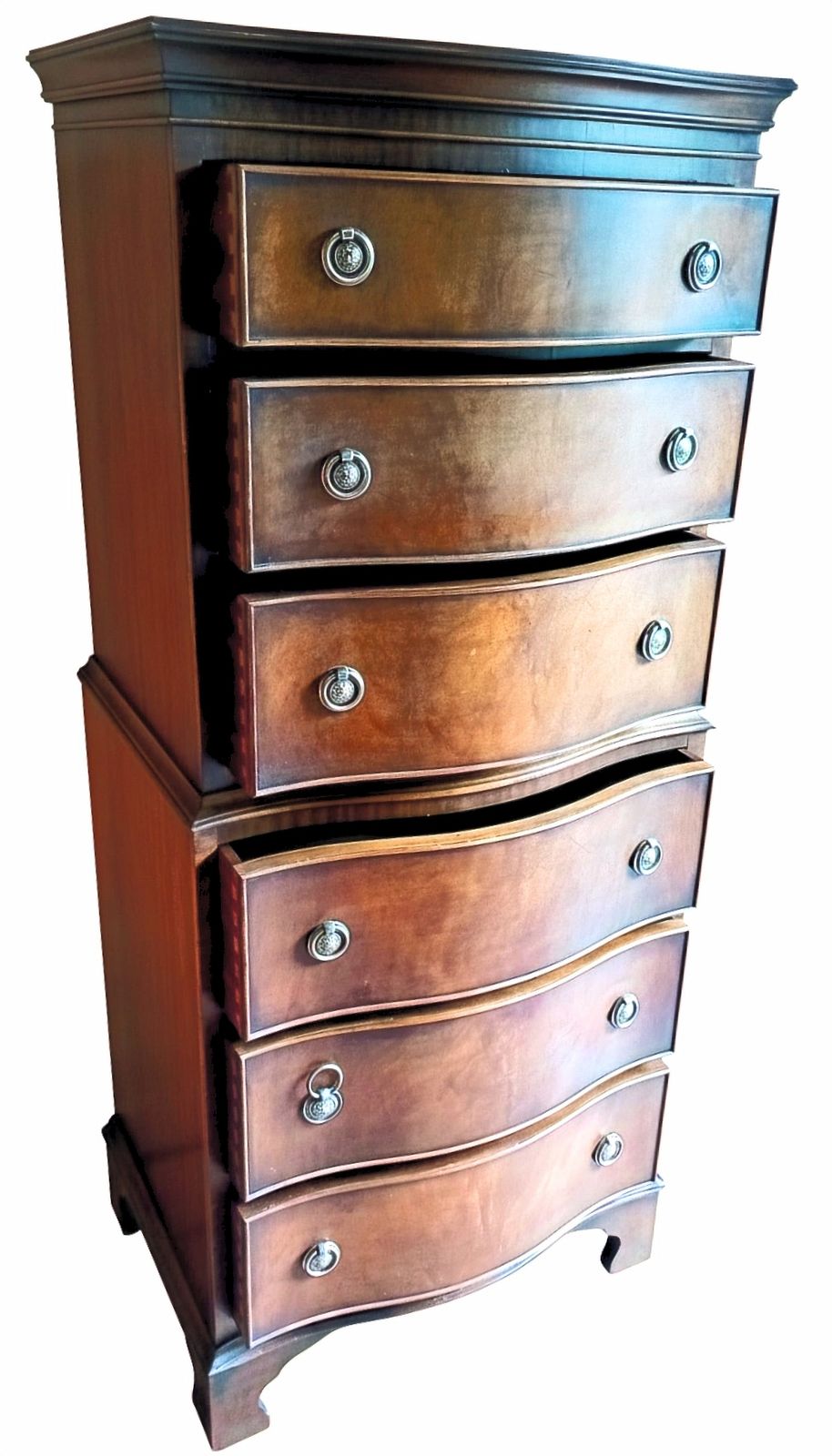 Antique Serpentine Tallboy 6 Drawer Chest By Bevan Funnell (Reprodux) photo for sale