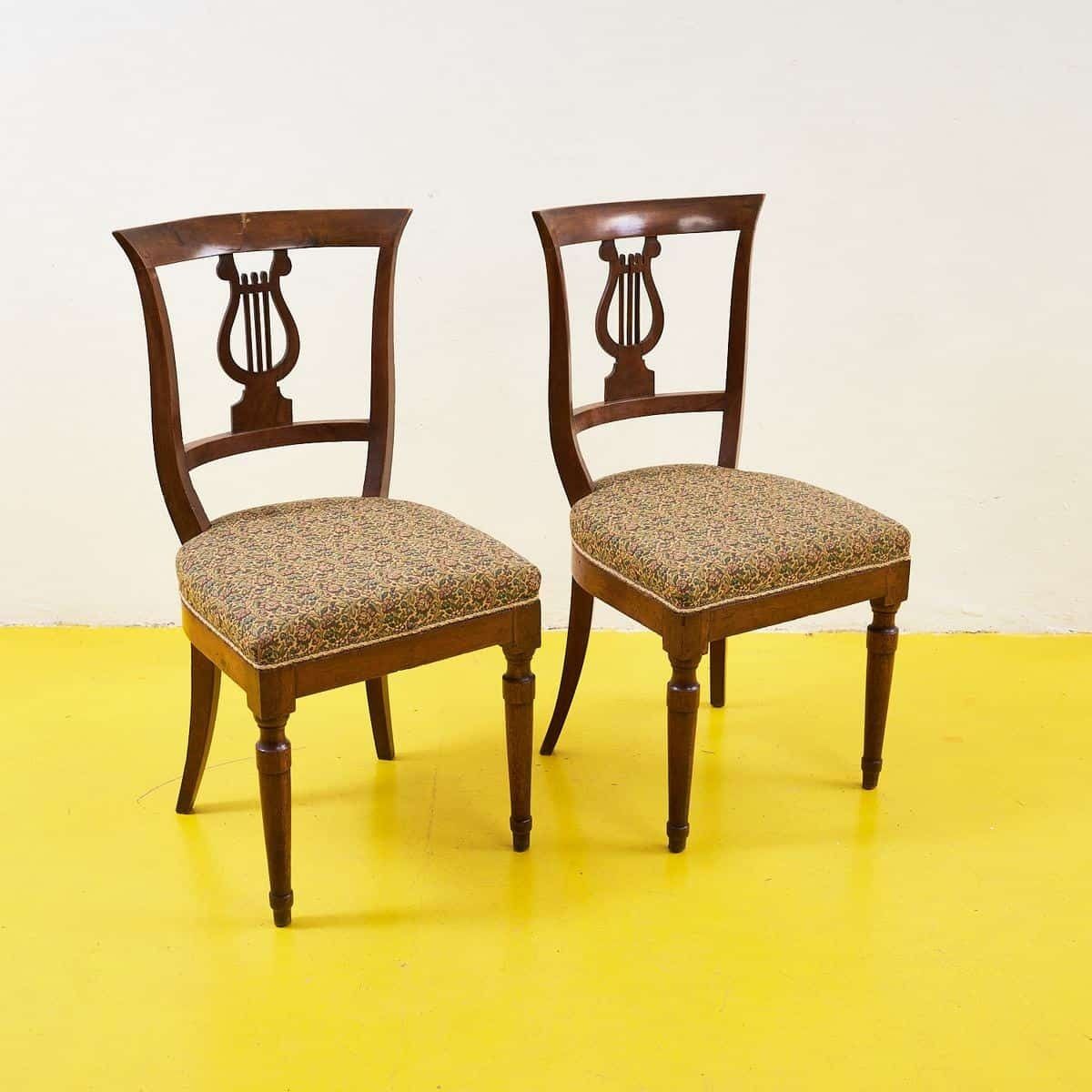 Antique Pair Of Wooden Chairs With Lyre Shaped Backs