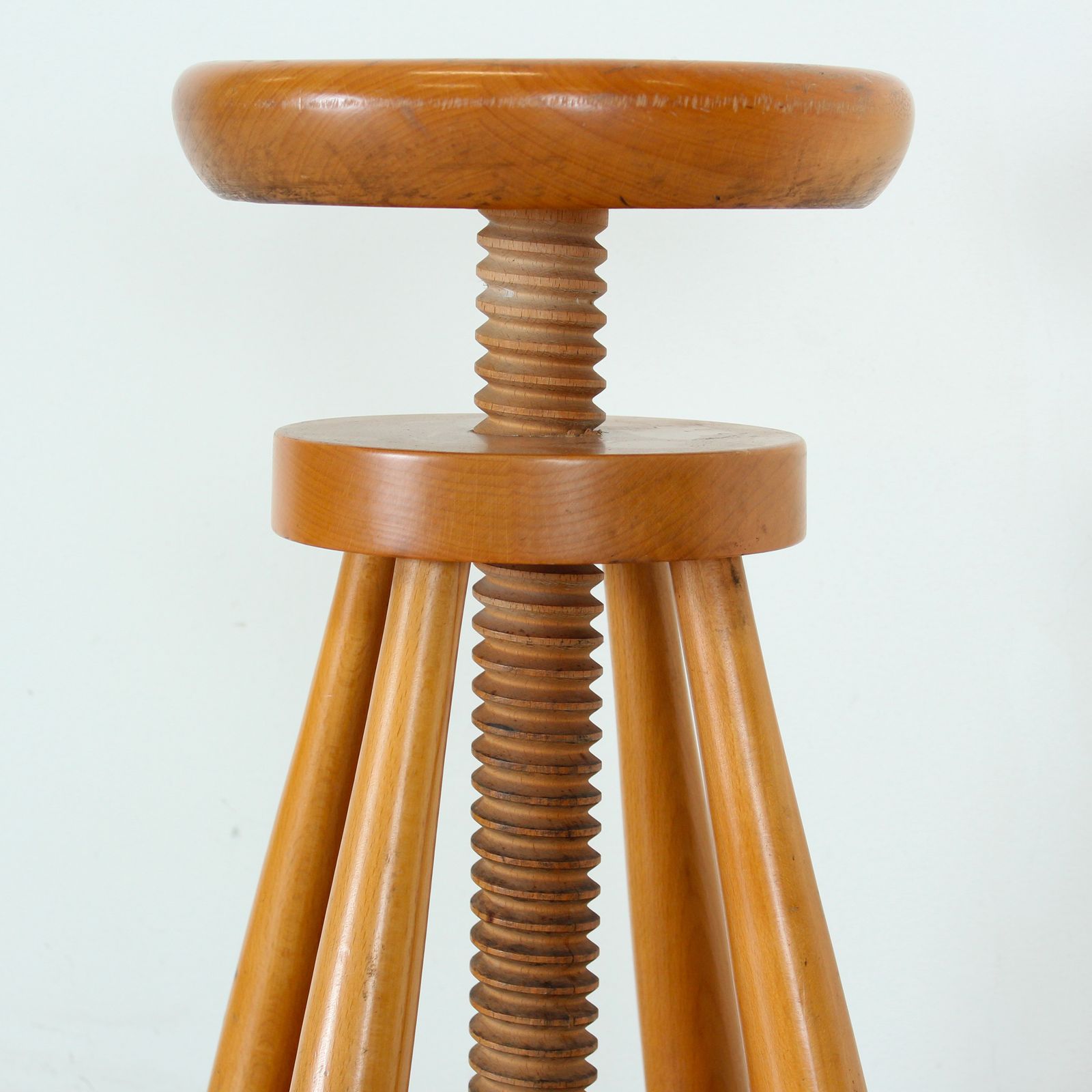 Pair Of Mid Century Modern Italian Fir Swivel Stools, 1960s, In The Style Of Charlotte Perriand photo for sale
