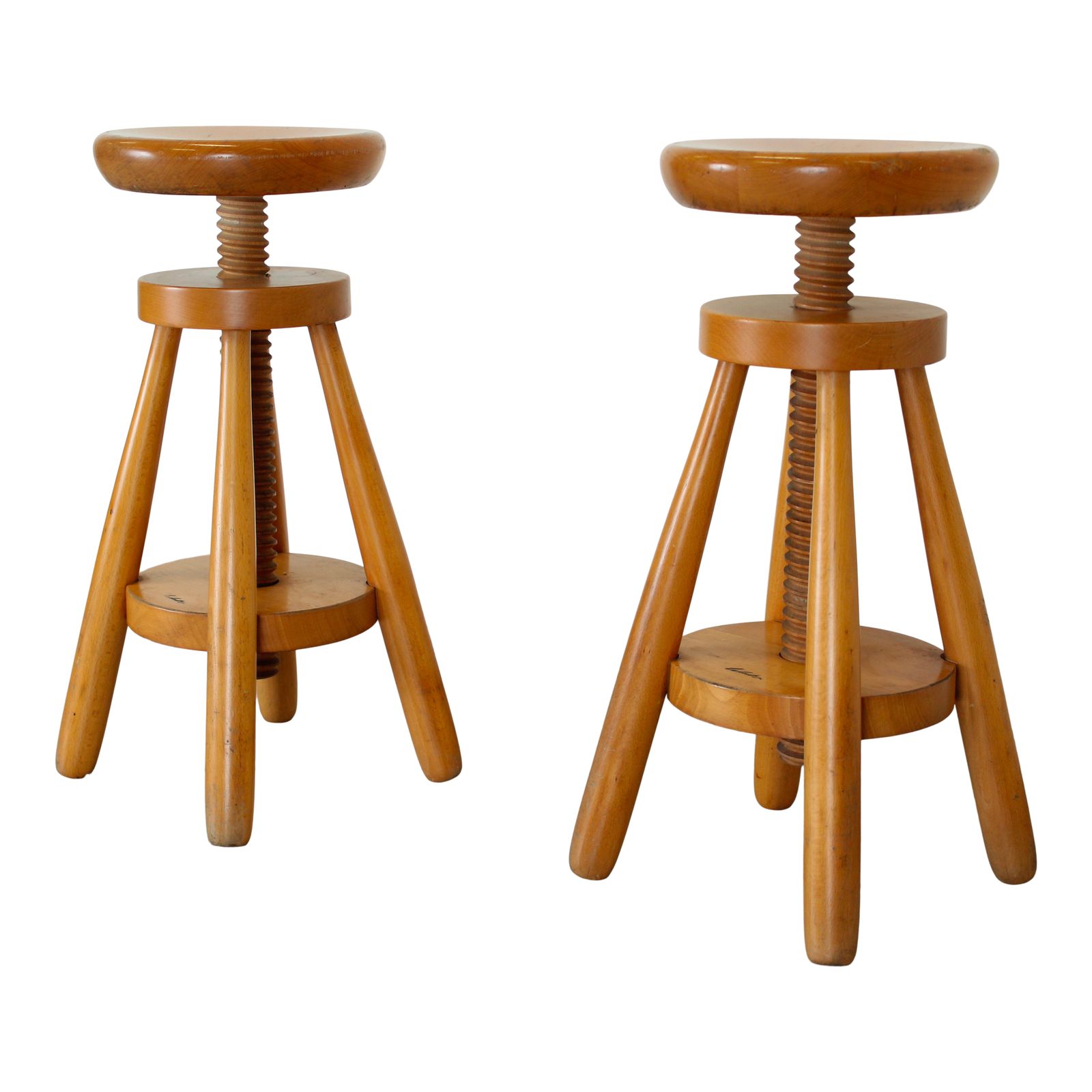 Pair Of Mid Century Modern Italian Fir Swivel Stools, 1960s, In The Style Of Charlotte Perriand photo buy