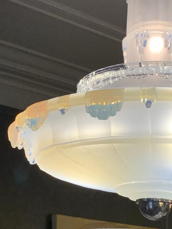 Art Deco Cascade Opalescent Frosted Glass Chandelier By Jean Gauthier For Ezan, 1930s photo for sale