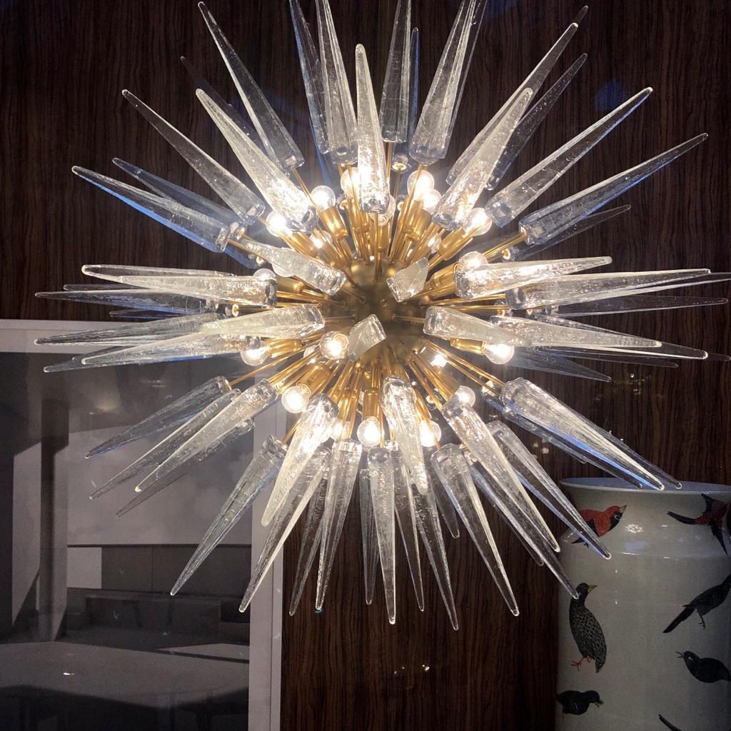 Mid Century Modern Sputnik Murano Glass And Brass Italian Chandelier photo 7152.0