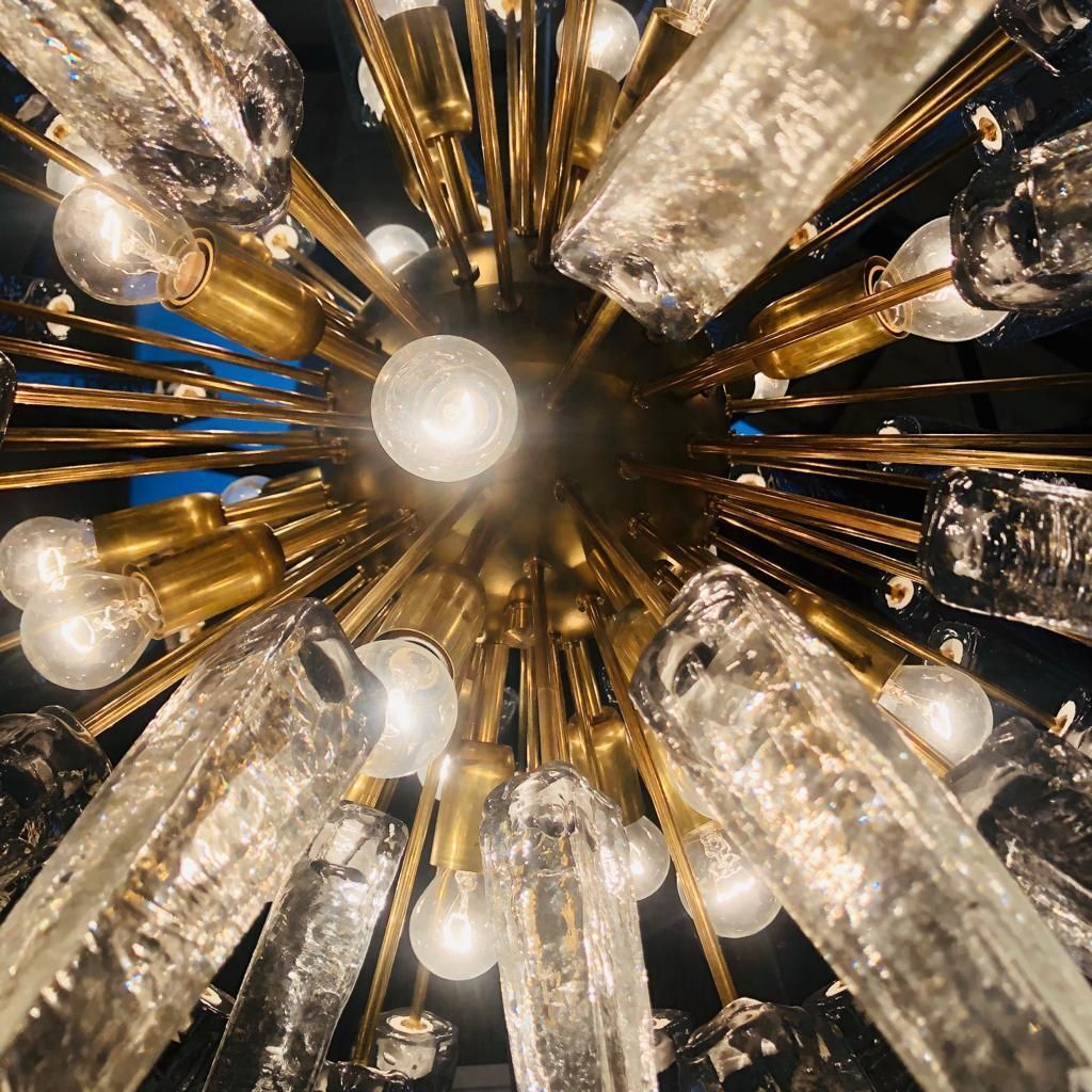 photo for sale Mid Century Modern Sputnik Murano Glass And Brass Italian Chandelier