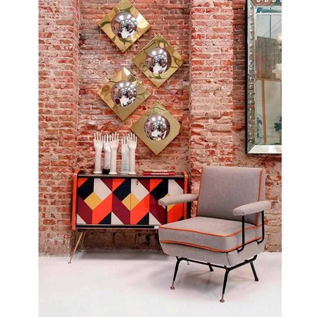 Mid Century Modern Style Made Of Brass Italian Convex Mirrors photo vinterior