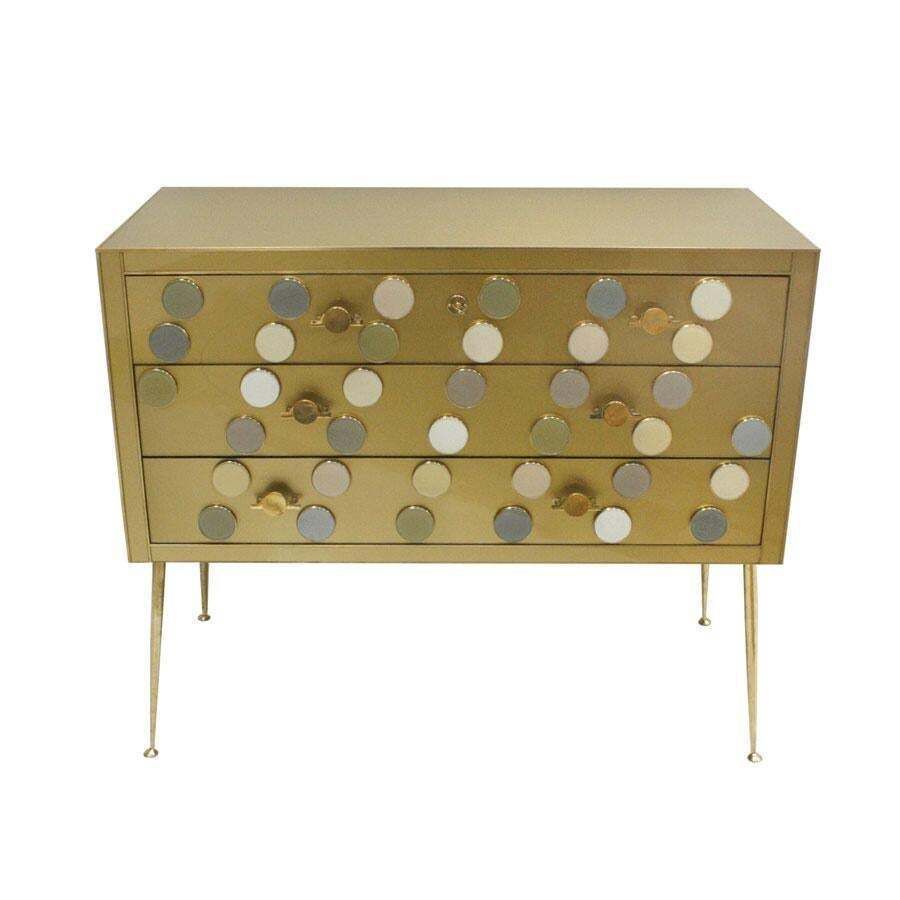 Midcentury Style Wood Colored Glass And Brass Italian Commode By L.A. Studio photo furniture
