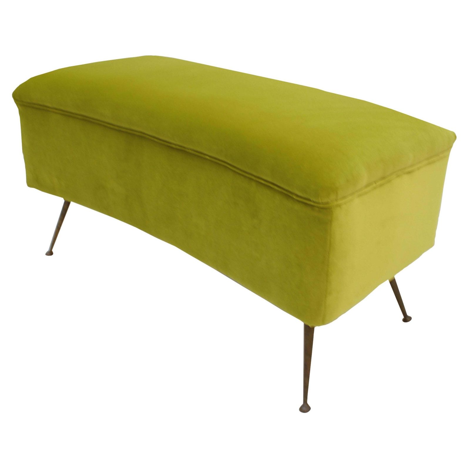 Mid Century Modern Green Cotton Velvet Italian Stool