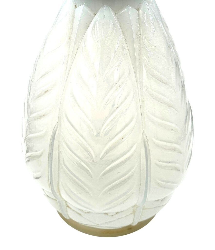 photo for sale A French 1930s Cristallerie Lorraine Alsace Pressed Glass Opaline Lamp With Leaf Desgin
