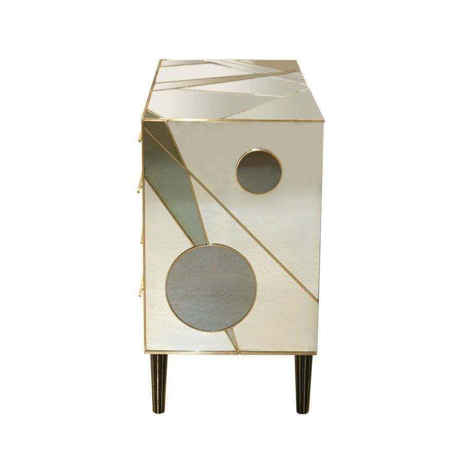 Midcentury Style Solid Wood Murano Glass And Brass Italian Commode photo for sale