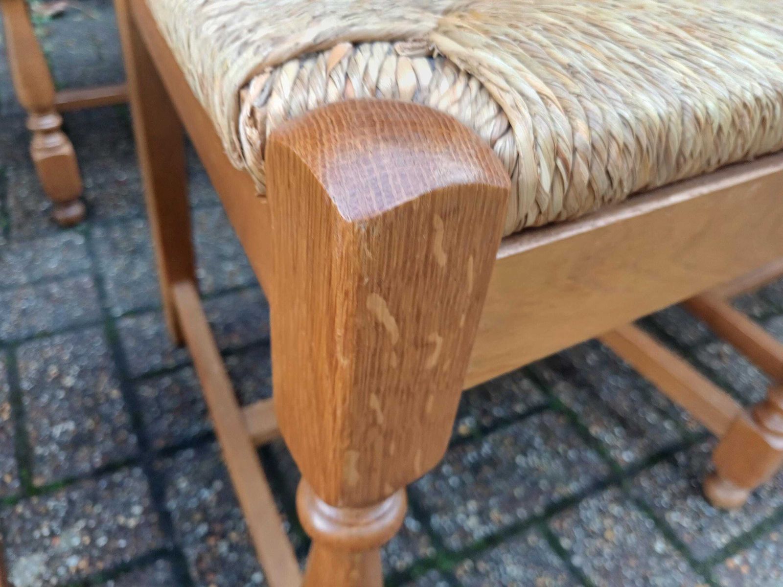 Set Of Six Vintage Country Kitchen Ladder Back Chairs With Rush Seats, Solid Oak Kitchen Or Dining Very Solid Free Hand Delivery photo furniture