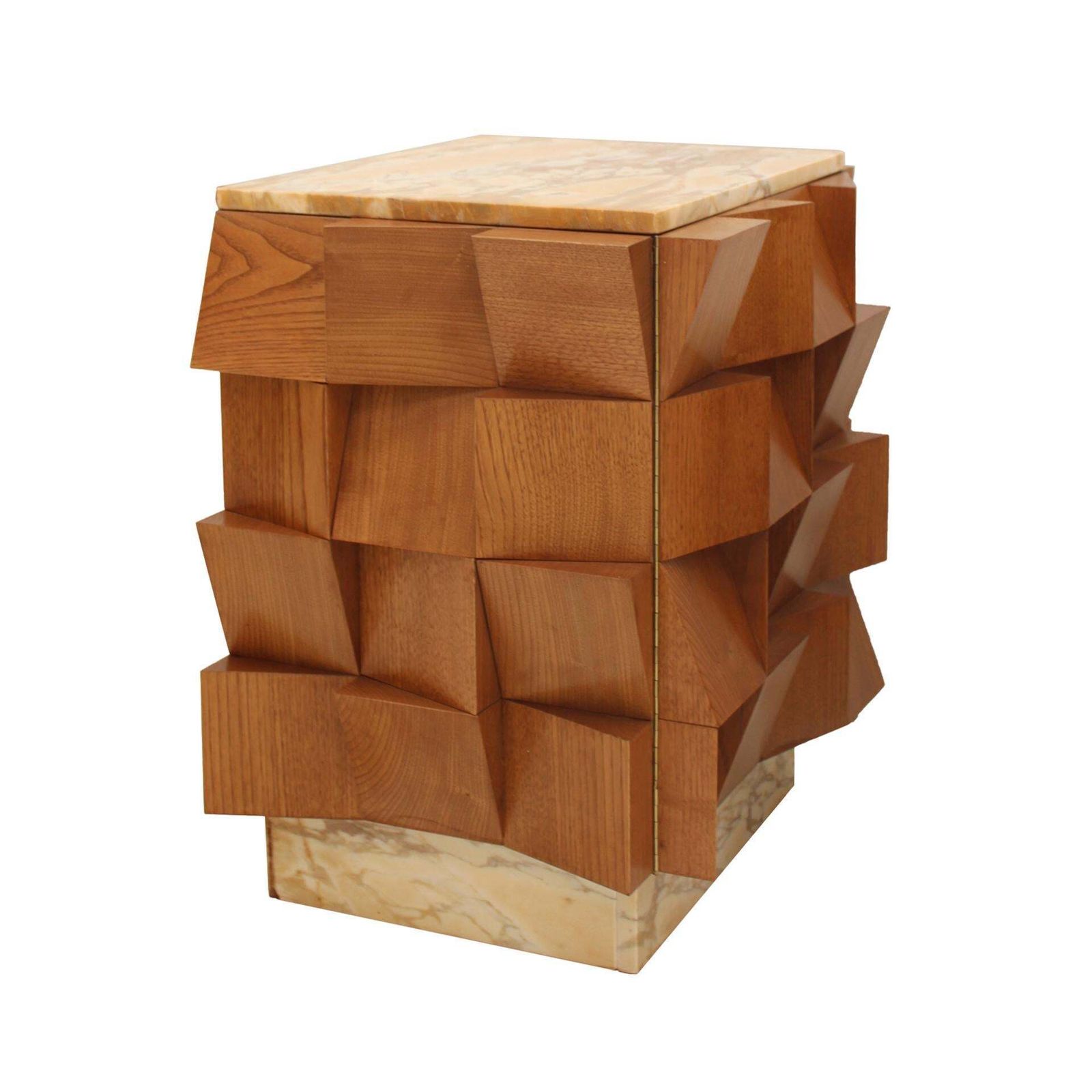 L.A. Studio Pair Of Birch Wood And Siena Marble Stone Italian Side/Night Tables photo for sale