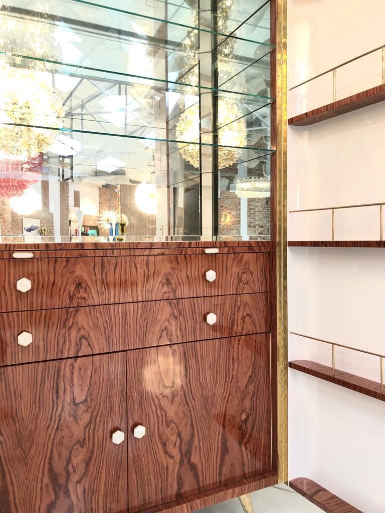 Furniture L.A. Studio Lacquered White Wood Paolo De Poli Handles Italian Drinks Cabinet photo
