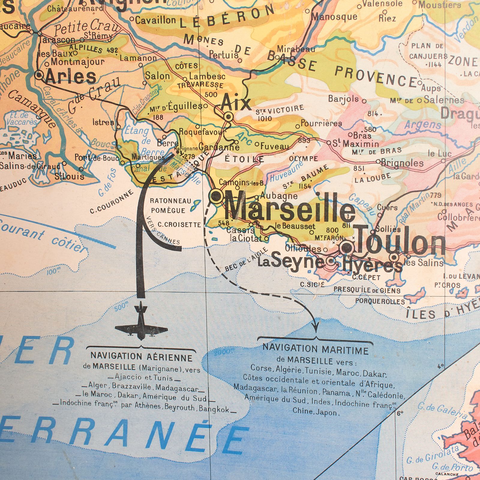 Antique French Wall Map Of Mediterranean South France & Corsica – Hatier 6 photo for sale
