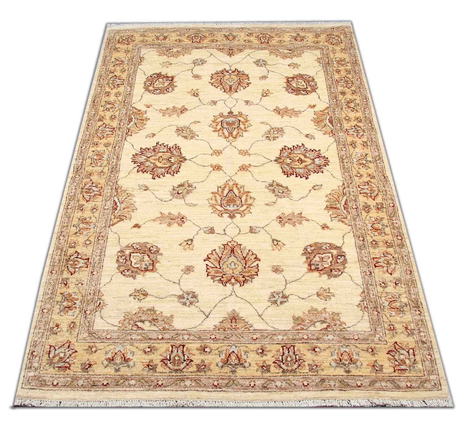 Handmade Cream Wool Rug, Traditional Floral Carpet For Bedroom Living Room 100 X 152 Cm photo for sale