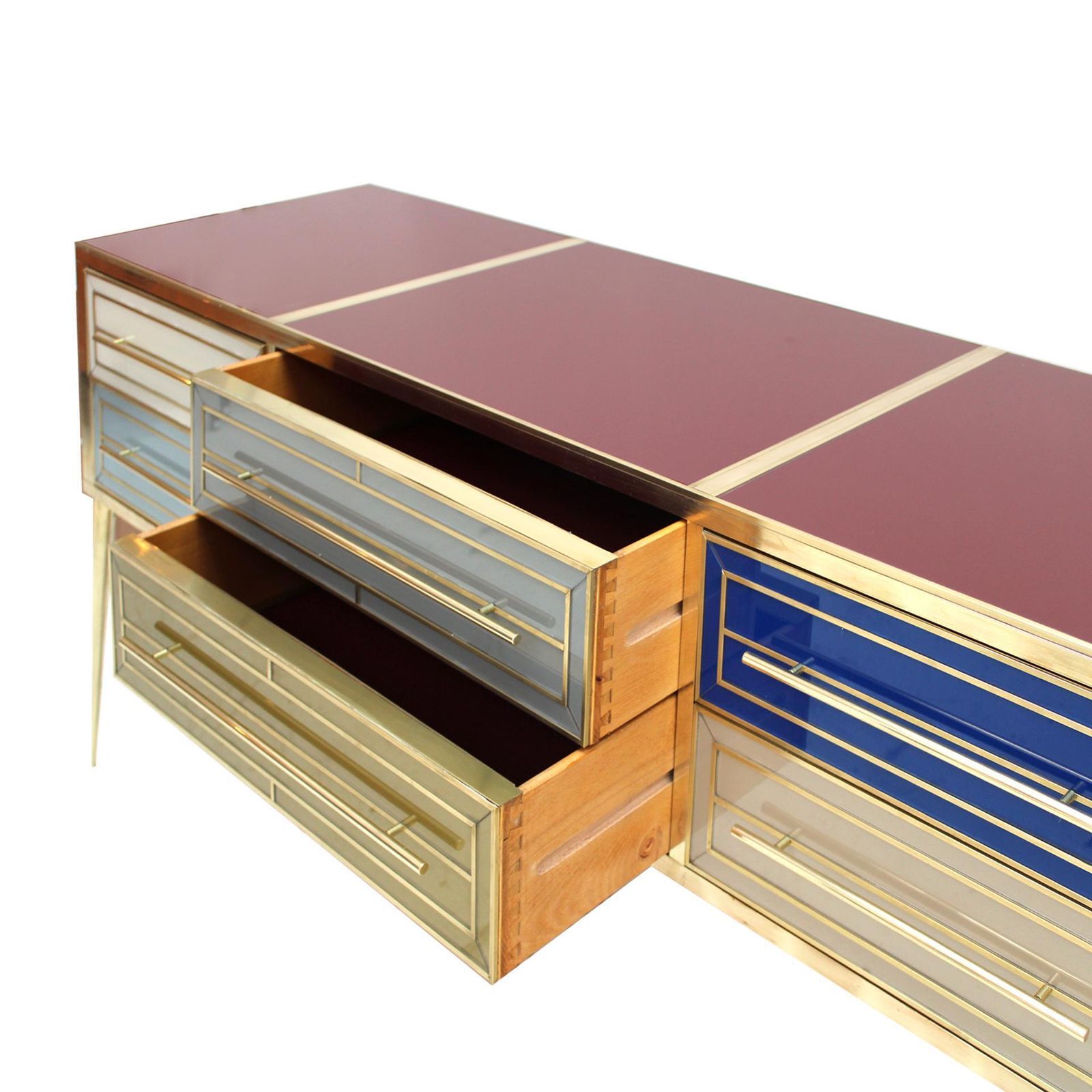Midcentury Style Italian Sideboard Made Of Wood And Covered With Colored Glass photo 12435.0