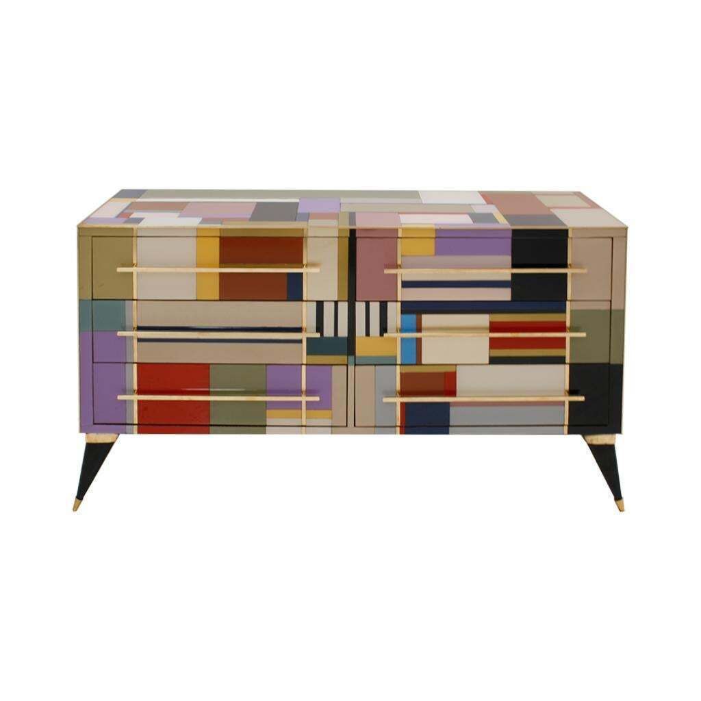 Mid Century Modern Style Murano Glass And Brass Italian Sideboard By L.A. Studio photo furniture