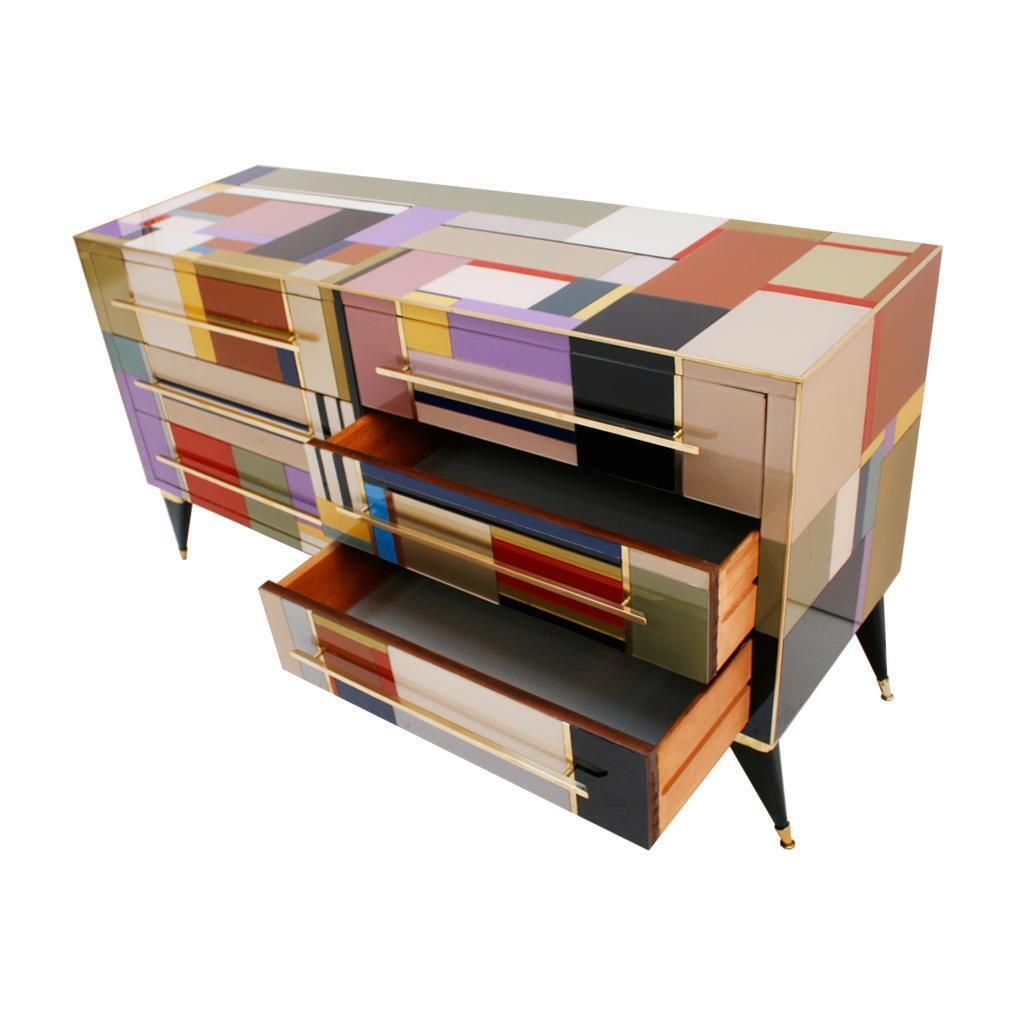 Mid Century Modern Style Murano Glass And Brass Italian Sideboard By L.A. Studio photo 12328.0