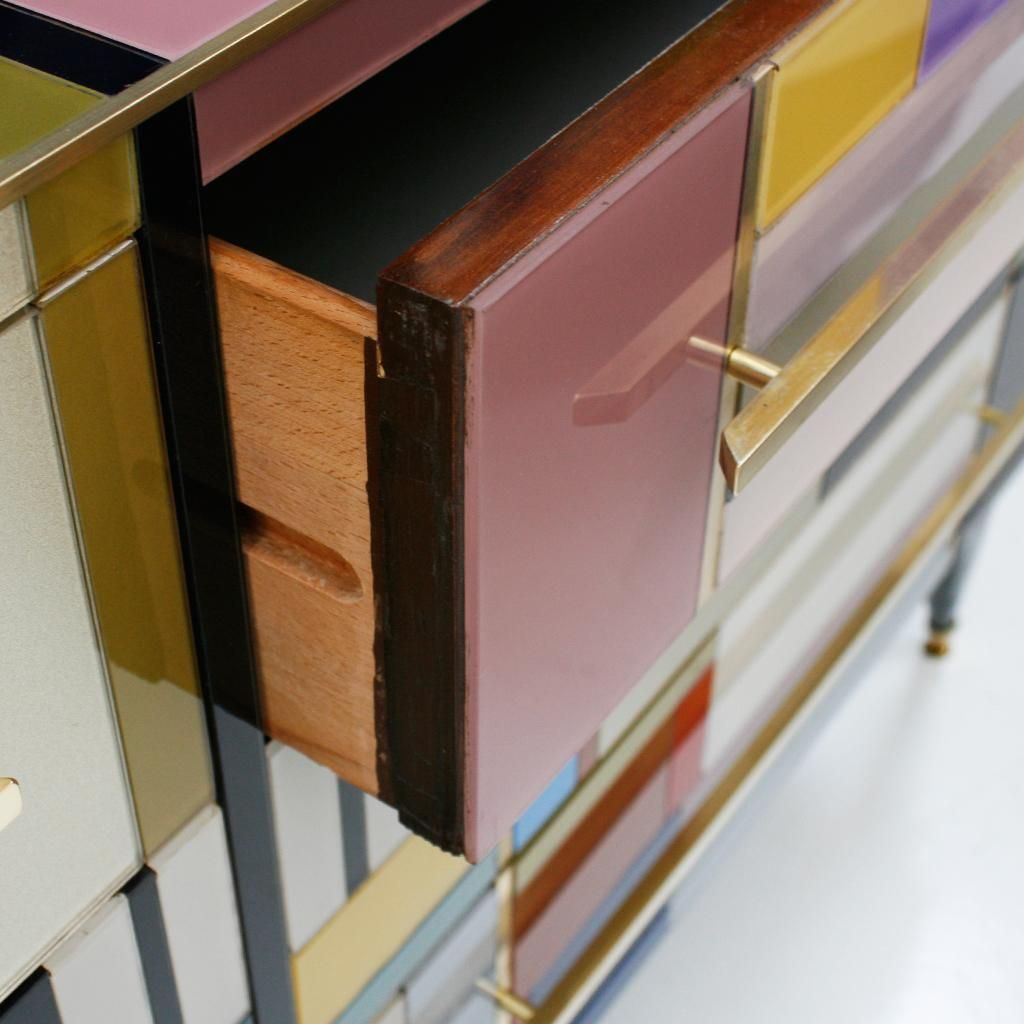 photo furniture Mid Century Modern Style Murano Glass And Brass Italian Sideboard By L.A. Studio