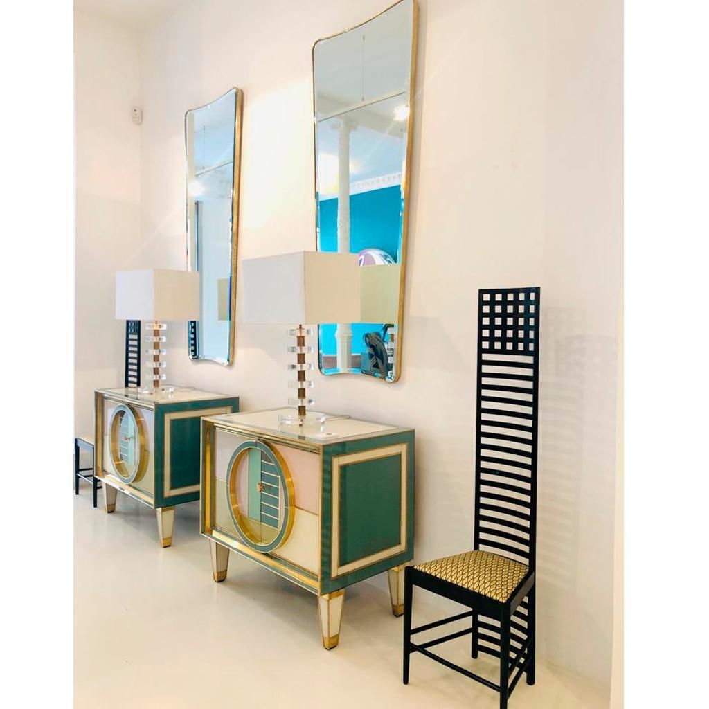 photo vinterior Mid Century Modern Style Italian Cabinet Wood, Brass And Colored Glass
