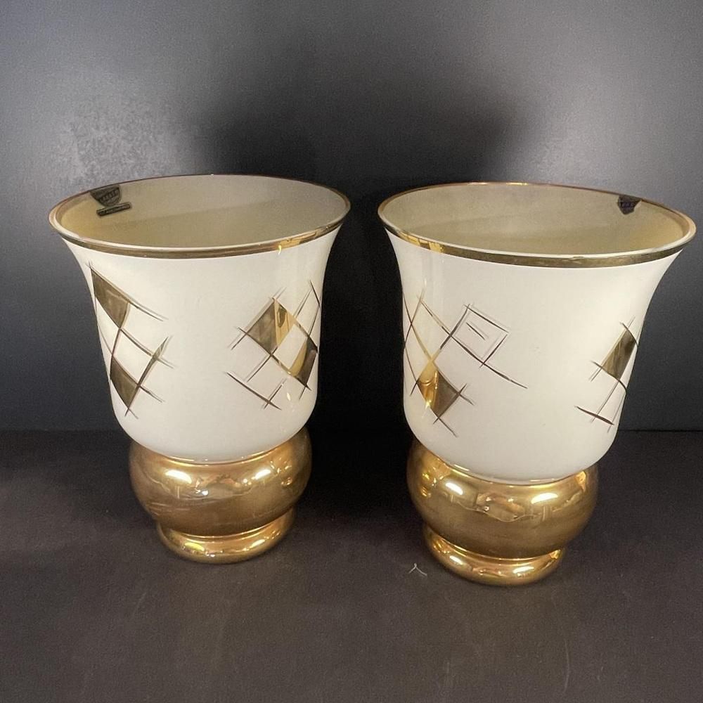 Art Deco Gouden Zandgestraald Glazen Vazen Van Verreries De Laeken, 1935, Set Van 2 photo furniture