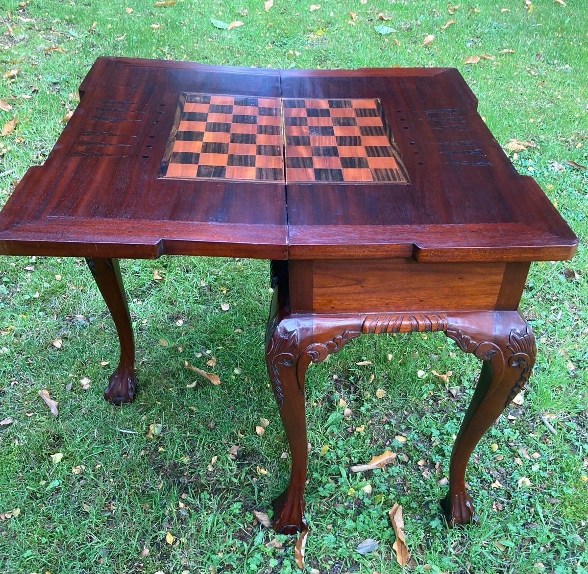 Reproduction Chippendale Style Richly Carved Mahogany Games Table photo furniture