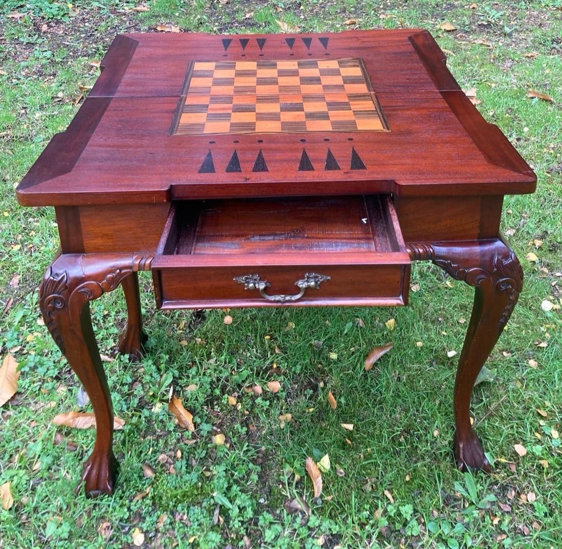 Reproduction Chippendale Style Richly Carved Mahogany Games Table photo 798.0