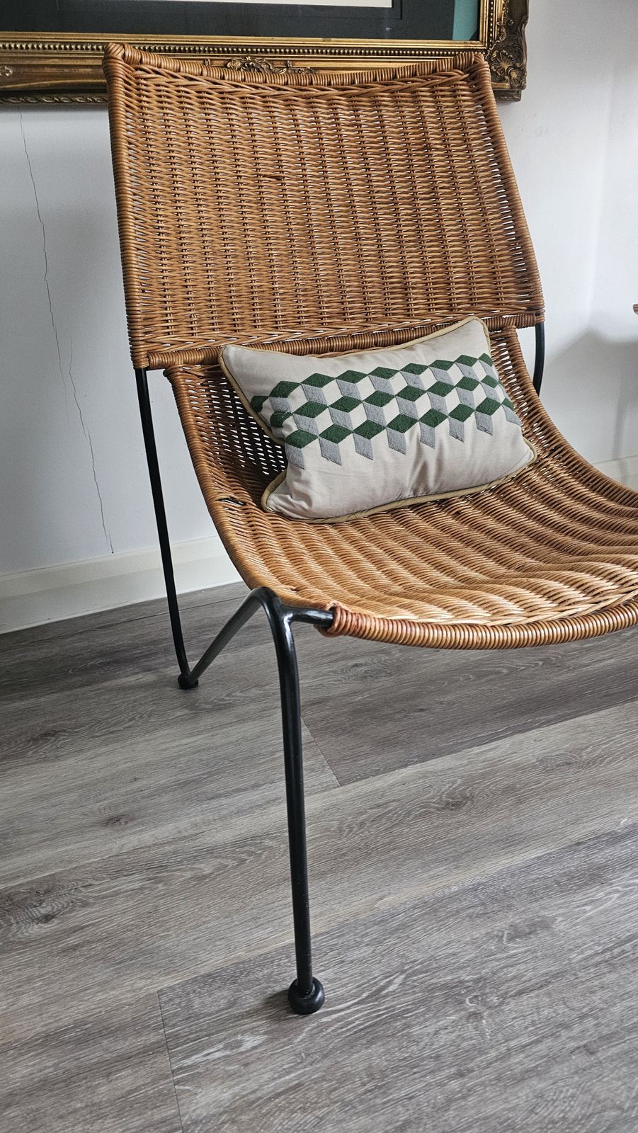 Classic Mid Century Modern Chair In Wicker/ Rattan & Wrought Iron By Frederic Weinberg photo furniture