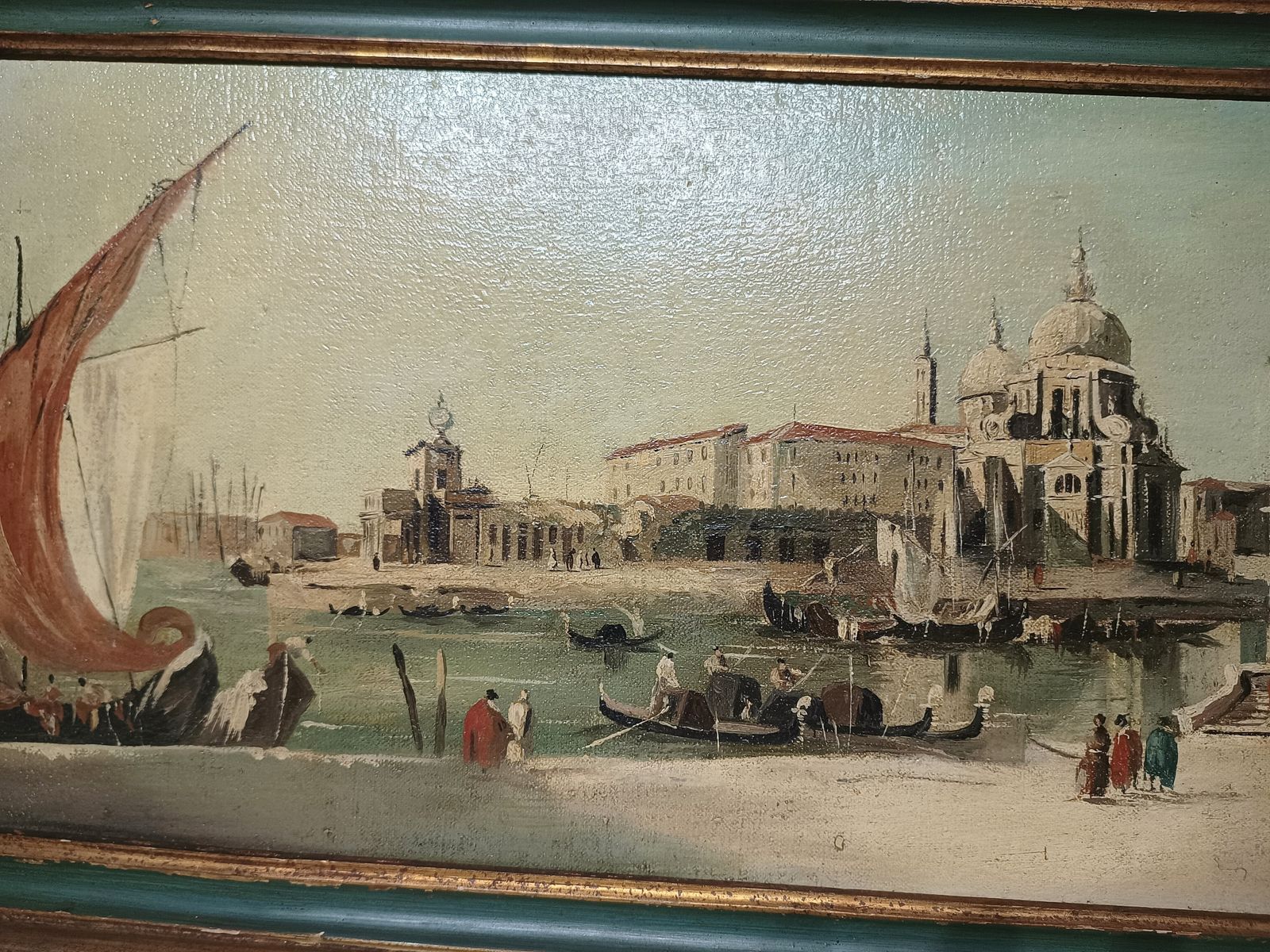 Antique Oil Painting Venitian Scene Santa Maria Della Salute Framed. photo vintage