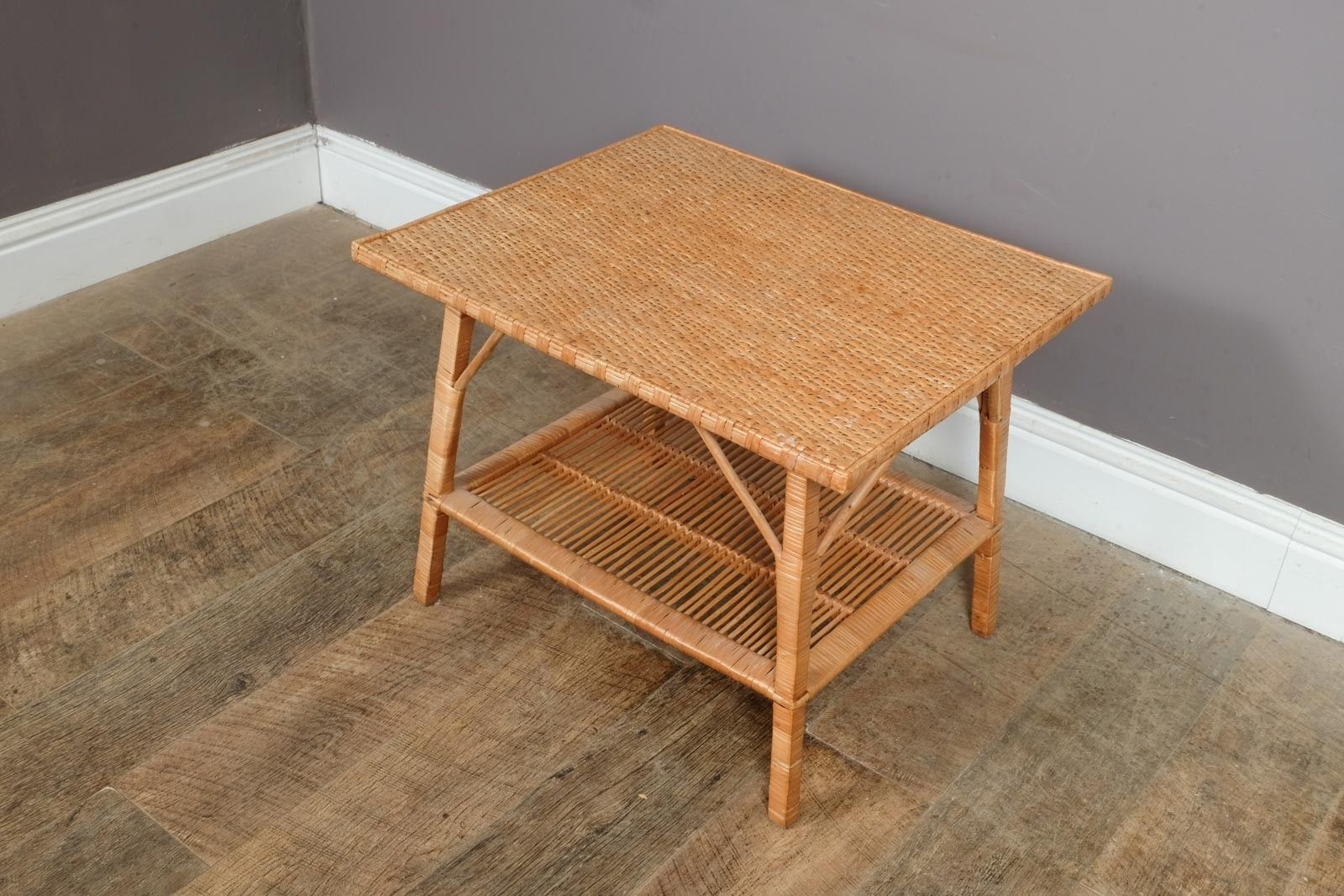 Vintage Retro Bamboo Wicker Side End Table photo for sale