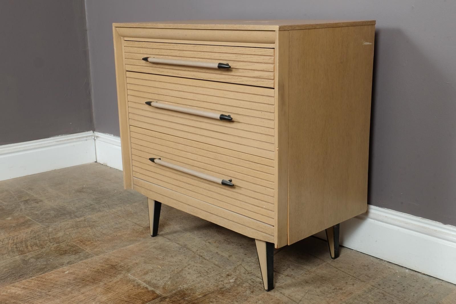 Vintage Retro Lightwood Chest Of 3 Drawers By Lebus photo for sale