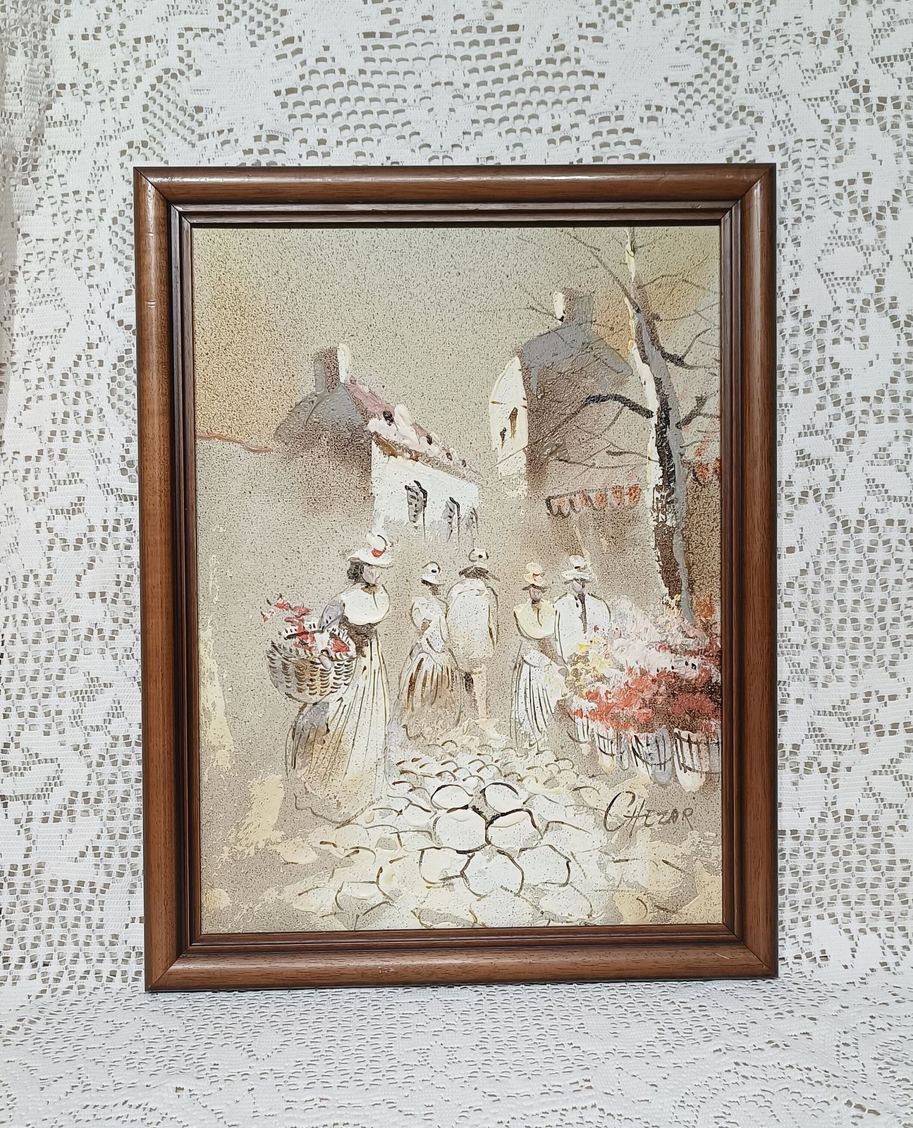 Boris Chezar Oil And Sand Painting Parisian Flower Market Impasto On Stretched Canvas. photo furniture