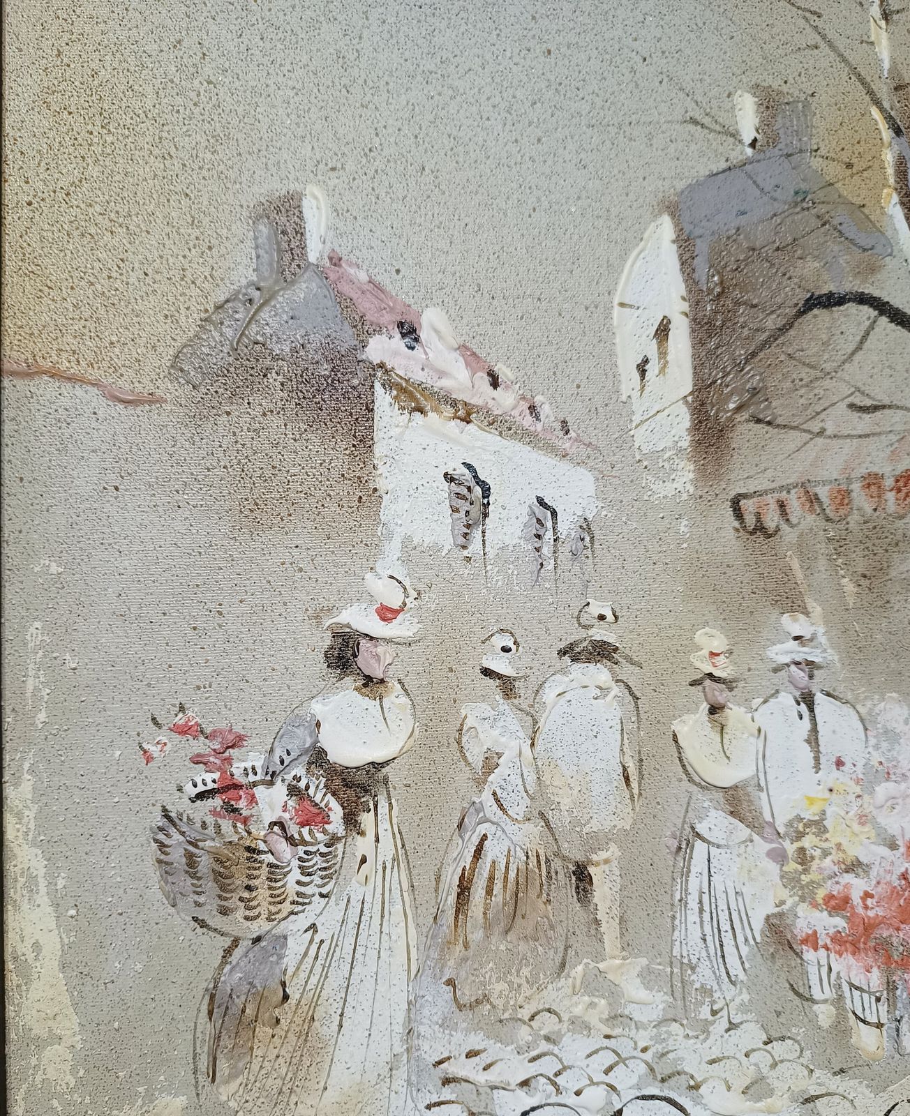 Boris Chezar Oil And Sand Painting Parisian Flower Market Impasto On Stretched Canvas. photo buy