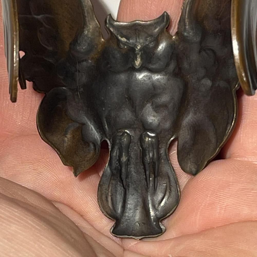 Art Nouveau Bracelet Owl With Spread Wings Bronze With Copper Patina photo vinterior