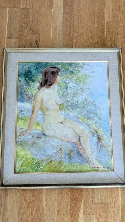 Original Norwegian Oil On Canvas – “Sitting Woman” By Karl Vilhelm Anstensen – Signed & Framed – 66 × 74 Cm (26.0" × 29.1") photo for sale