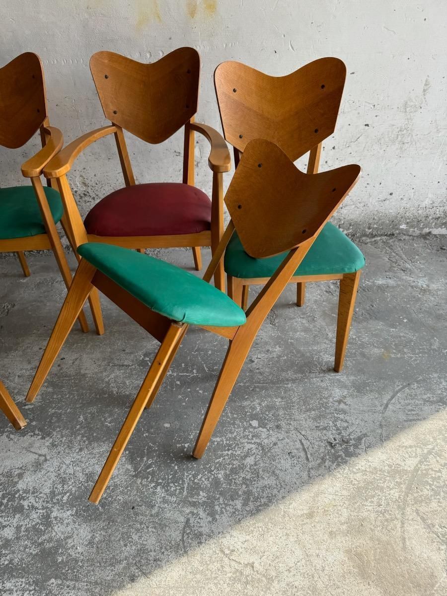Heart Model Chairs By René Jean Caillette, France, 1950s, Set Of 6 photo for sale