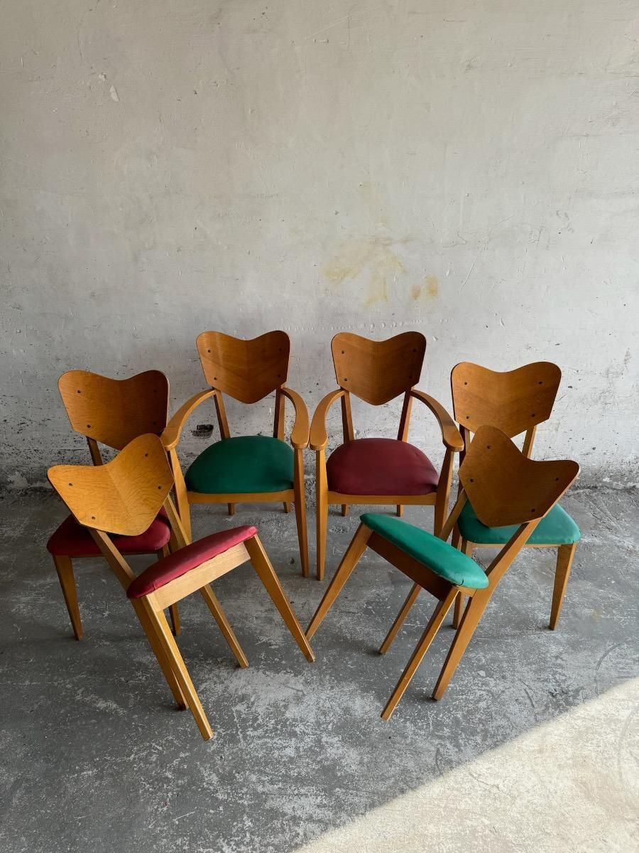 photo buy Heart Model Chairs By René Jean Caillette, France, 1950s, Set Of 6
