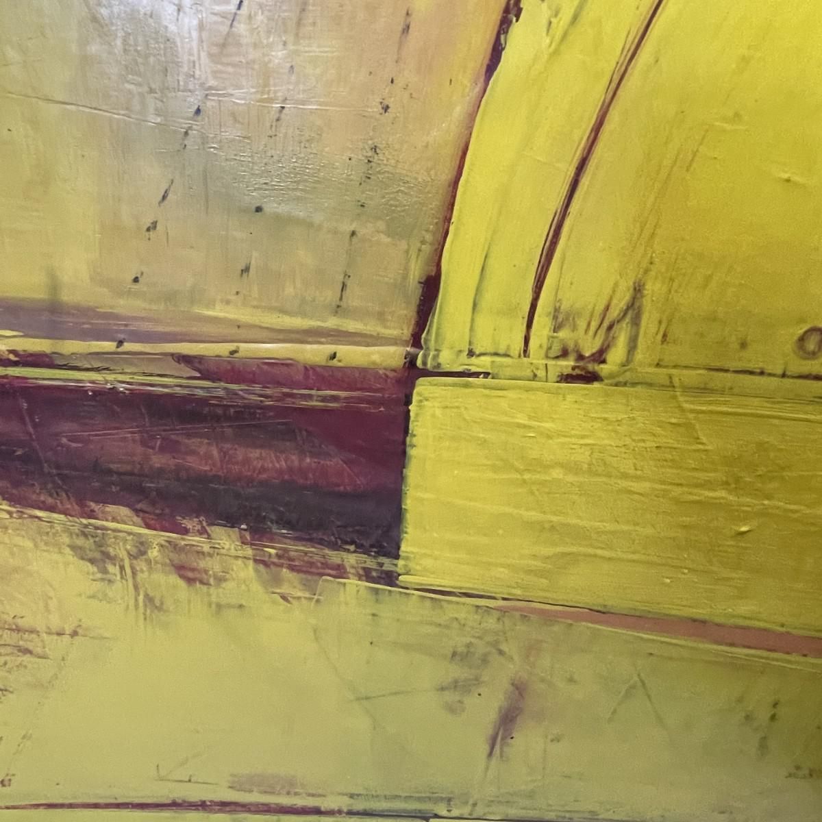 photo furniture Serge Detriaux, Gele Abstracte Compositie, Olie Op Paneel, 1982