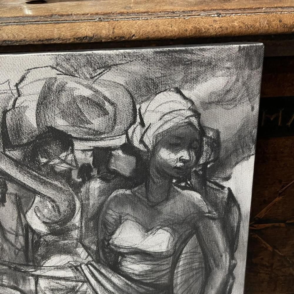 Denis Matemo, Market Scene, Charcoal On Canvas, 2016 photo Art