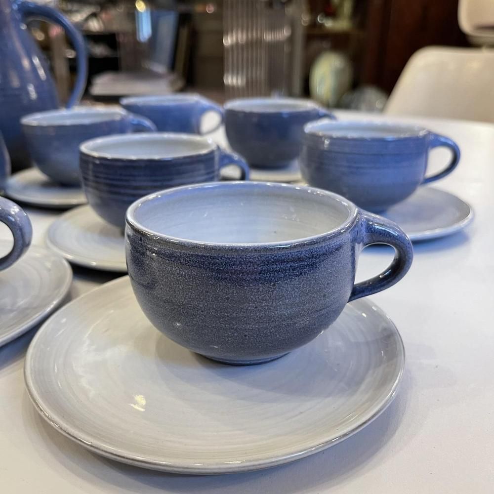 Blue Glazed Ceramic Coffee Service By Bernard Thiran, 1970s, Set Of 17 photo Home Decor