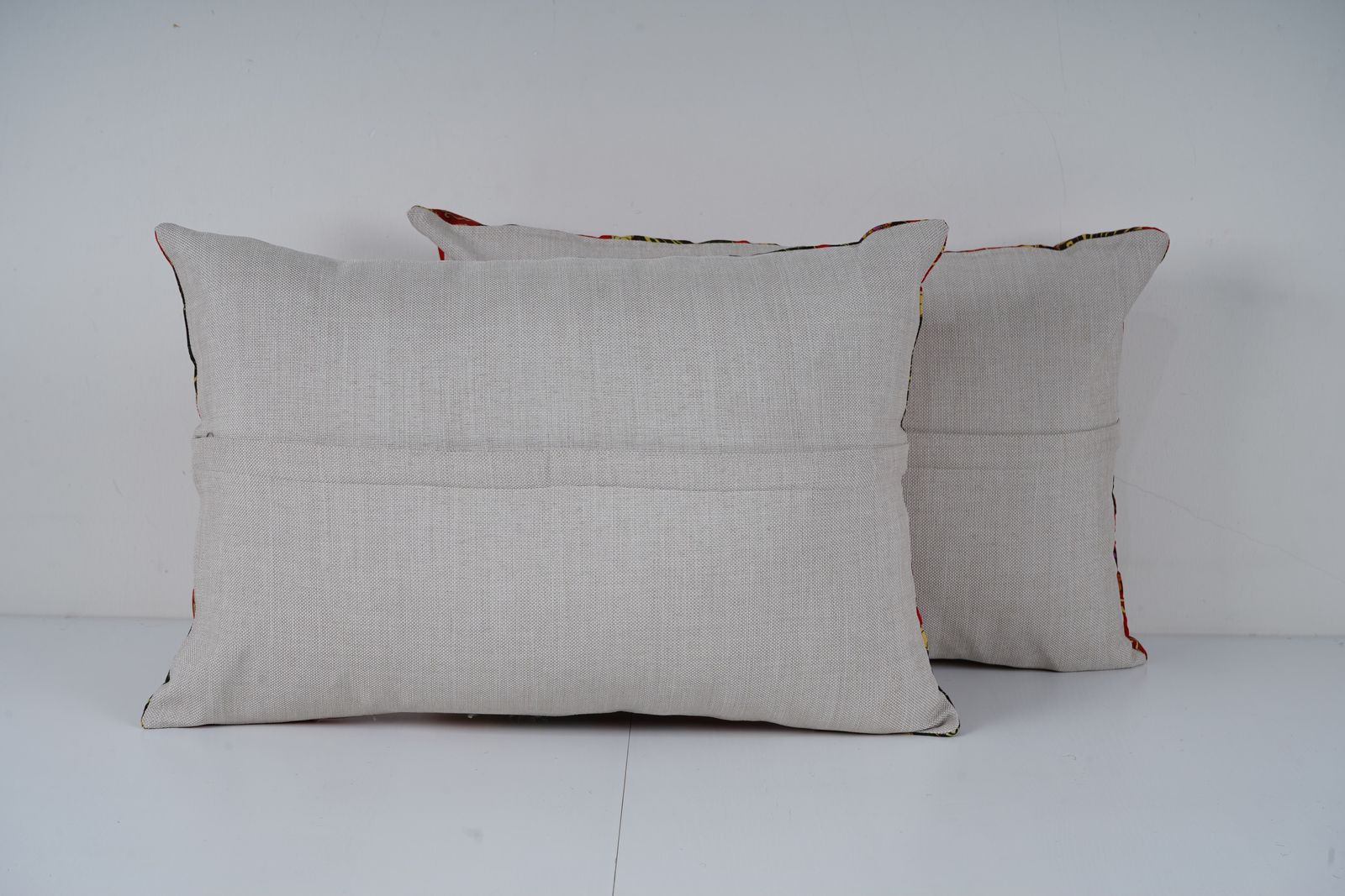 Ethnic Uzbek Roller Printed Lumbar Pillow Set, Red And Gold Handmade Cushion Cover photo Textiles