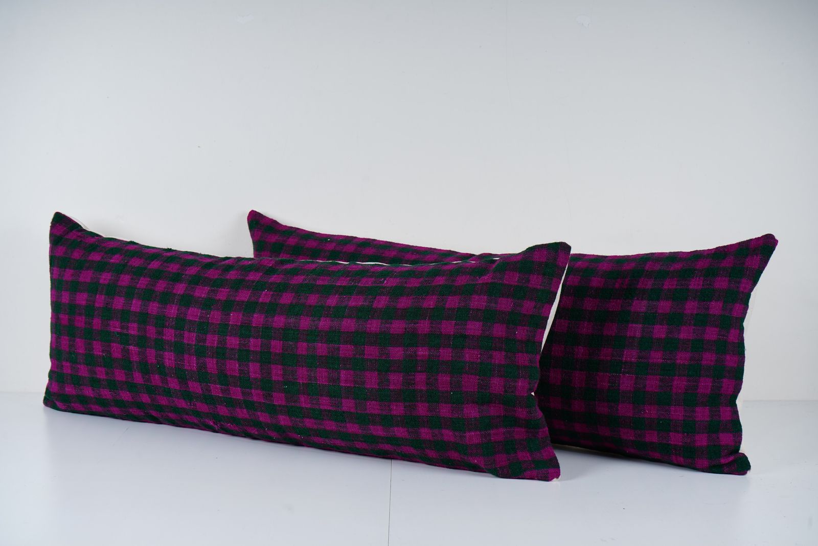 Handmade Turkish Rug Pillow Covers: Vintage Checkered Lumbar Cushions (Set Of Two) photo furniture