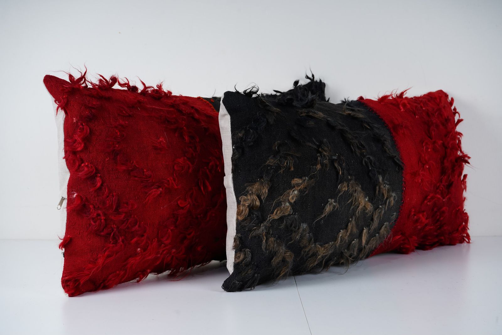 Handwoven Turkish Rug Pillow Cover: Vintage Flokati Shag photo furniture