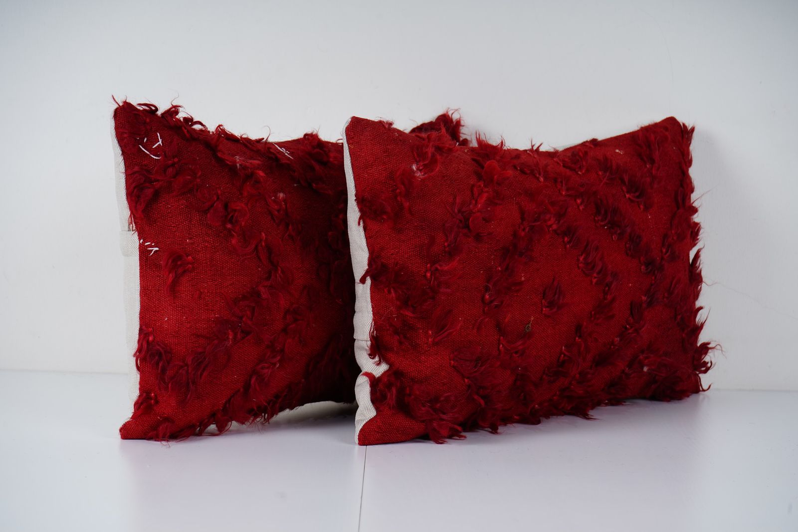 Handwoven Multi Color Turkish Flokati  Shagy Pillow Cover, Set Of Two Lumbar Giant Turkish Shaggy Tulu Pillow Cover photo furniture